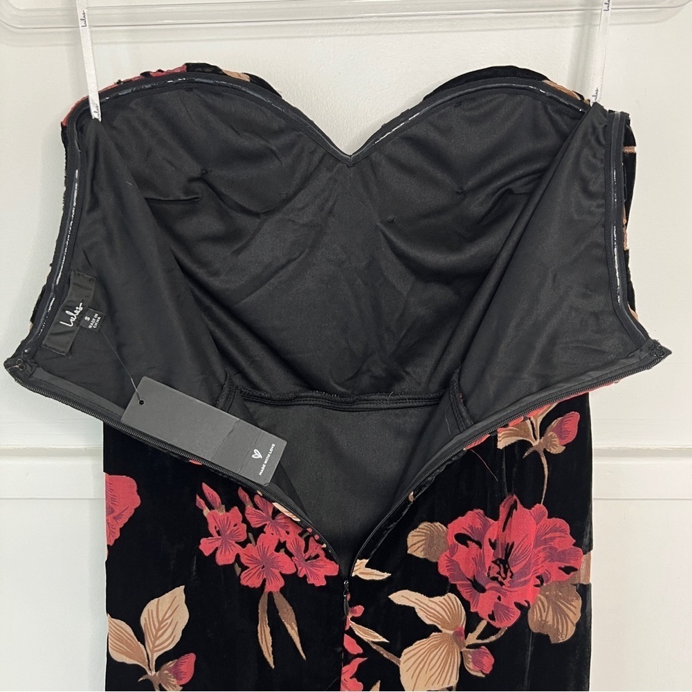 Lulus Exquisite Black Floral Burnout Velvet Strapless Maxi Dress NWT - Picture 8 of 16